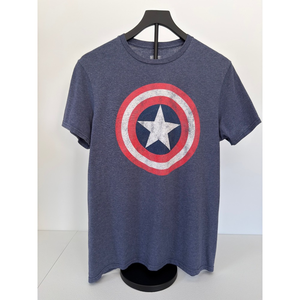 Marvel Captain America Shield Graphic T-Shirt Mens Medium Blue Distressed Logo